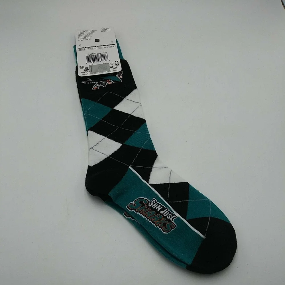 San Jose Sharks For Bare Feet Argyle Crew Socks Jade OSFM NHL Official Licensed